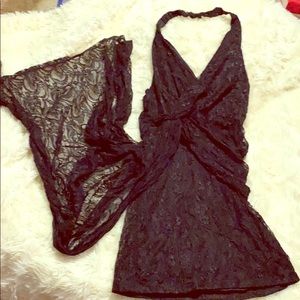 Lace dress short underneath long in the back